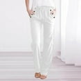 thumbnail image 2 of Stamzod Womens Pants Summer Solid Color Vintage Elastic Waist Full Length Pants Casual Loose Straight Leg Trousers Pants for Women with Pocket White C XL, 2 of 4