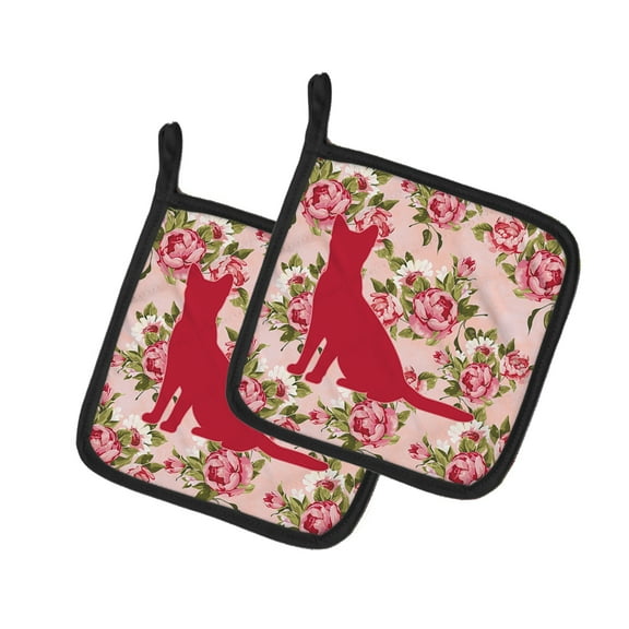 Caroline's Treasures BB1071-RS-PK-PTHD Cat Shabby Chic Pink Roses Pair of Pot Holders , 7.5HX7.5W, multicolor