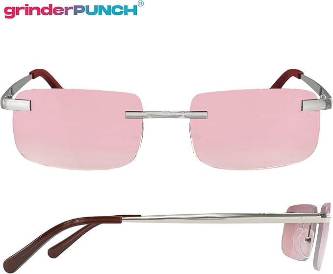 GRINDERPUNCH Rimless Rectangular Sunglasses Small Slim Retro Designer Shades