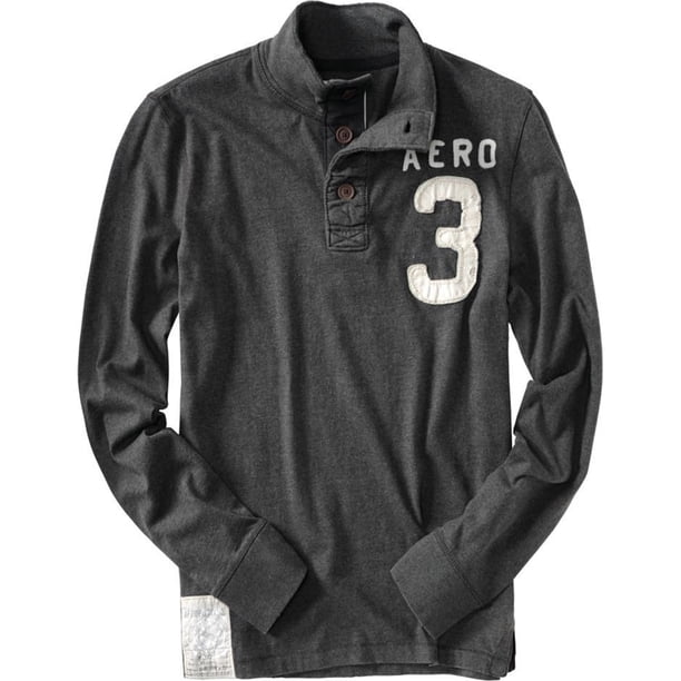 Aeropostale Aero #3 Camiseta henley de manga larga para hombre, gris, extragrande