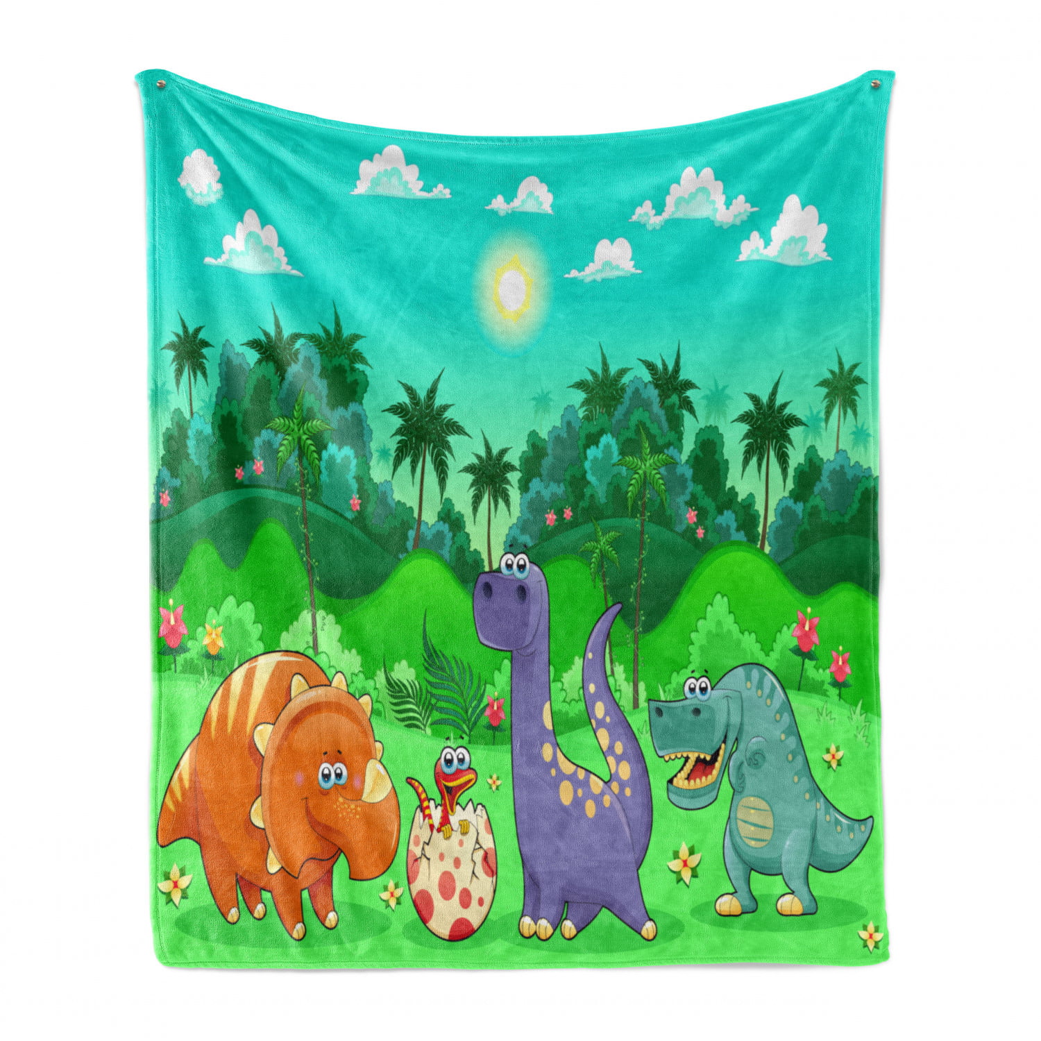 60 x 80 Multicolor Funny Friendly Dinosaurs in Cartoon Style and Landscape Trees and Mountain Ambesonne Dinosaur Soft Flannel Fleece Throw Blanket Cozy Plush for Indoor and Outdoor Use 