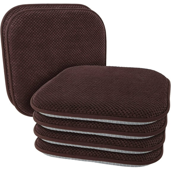 Brown Chairs Cushions for Dining Chairs 6 Pack Non Slip Foam Kitchen Seat Cushions Washable Soft Thick Patio Pads Large Wooden Metal Tapered Chair Cushions,17" x 15"
