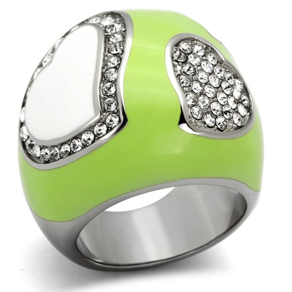 High polished (no plating) Stainless Steel Ring with Top Grade Crystal in Clear for Women Style TK1021