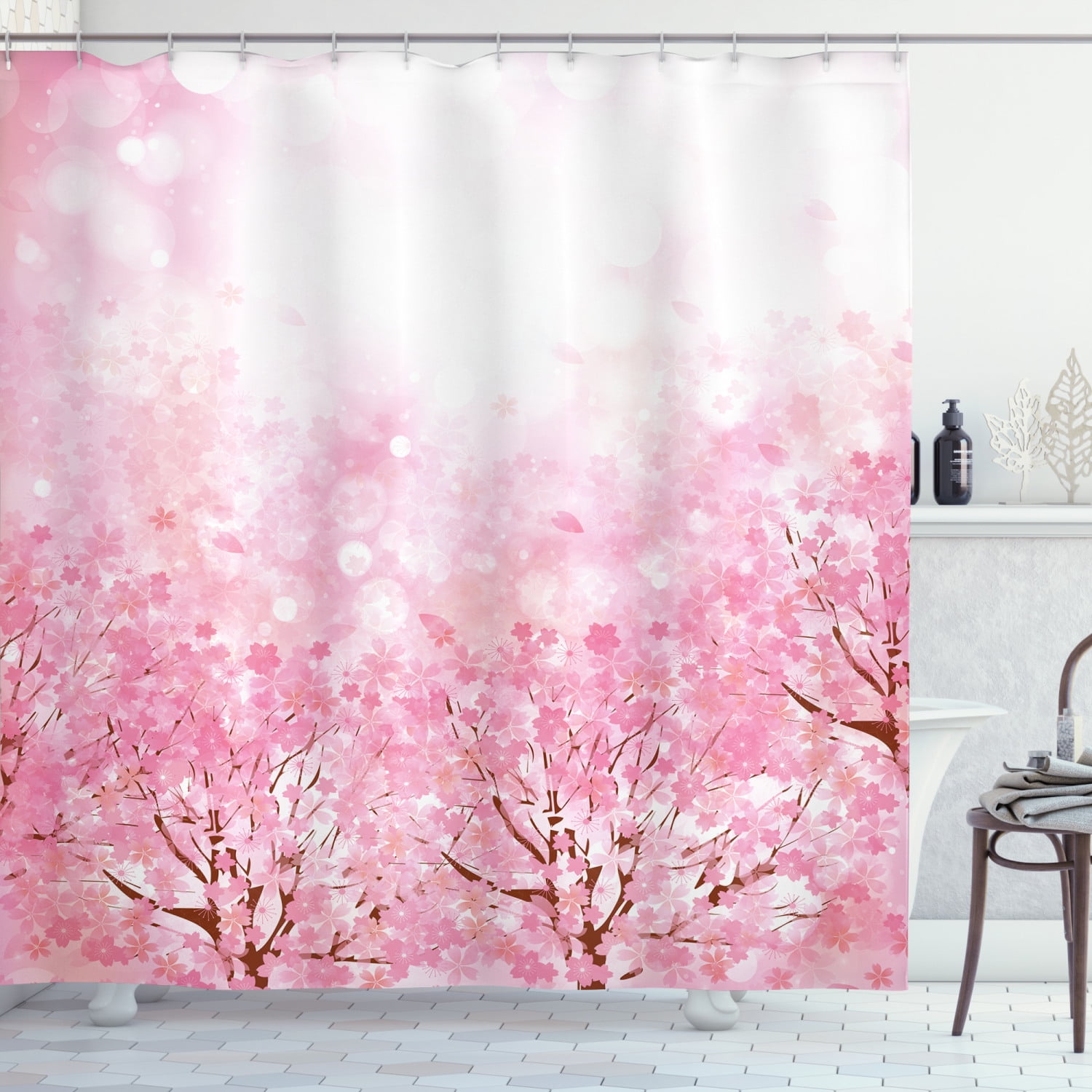 Details about   Dream Pink Cherry Blossom Flowers Shower Curtain Japanese Sakura Bathroom Decor 