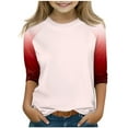 thumbnail image 2 of Summer 3/4 Sleeve Shirts for Teen Girls Raglan Gradient Color Block Crewneck T Shirts Fashion Casual Cute Y2K Kids Toddler Clothes Tween Tee Shirts Fall Outfits, Size 4-15, 2 of 7