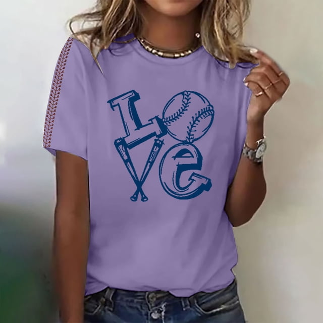 Articles en Liquidation Seductiva T-Shirt à Manches Courtes pour Femmes 2025 Été T-Shirt à Imprimé Baseball pour Femmes