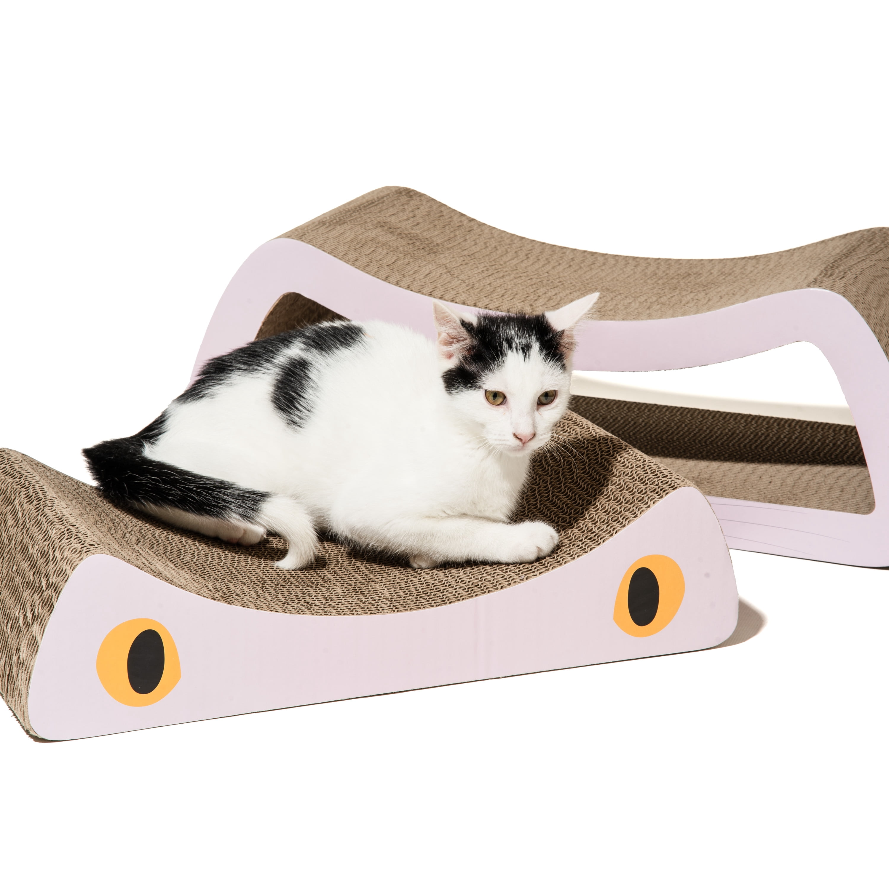 Oodles Durable Corrugated Cardboard Pink Cat Face Dual Cat Scratching Pads, O/S