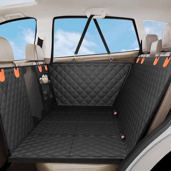 PETICON Heavy Duty 400lbs Dog Car Seat Cover, Waterproof Pet Hammock for Back Seat with Mesh Window & Hard Bottom, Fits SUV Car