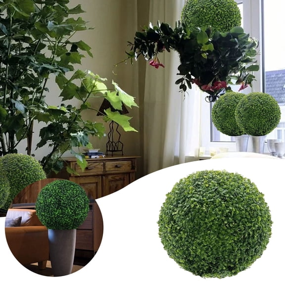Artificial Boxwood Topiary Ball,UV Resistant Outdoor Fake Plants Faux Boxwood Decorative Balls Green Plants for Backyard, Balcony,Garden, Wedding and Home Decor(5Inch)