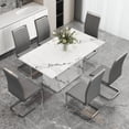 thumbnail image 2 of NYEESS Modern Dining Table Set for 6, 63" White Faux Marble MDF Table and 6 Dark Gray PU Leather Chairs with Silver Metal Legs, Rectangular Dinner Table Set for Home, 2 of 9