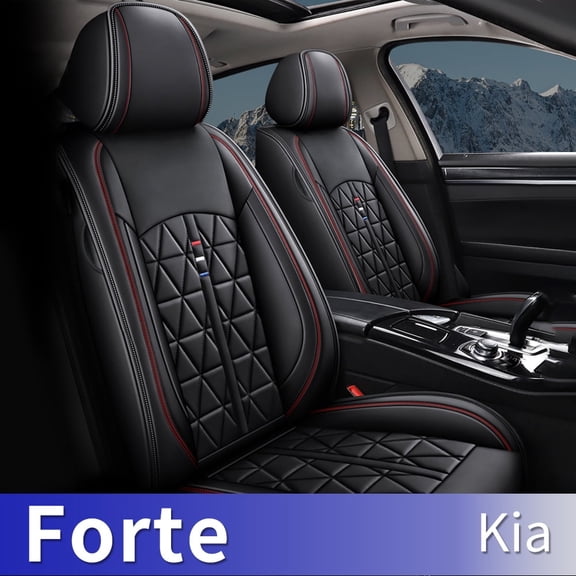 DIKSOAKR Fit Kia Forte 2010-2024 Black Car seat Cover 5-seat Faux Leather Full Set Compatible airbag
