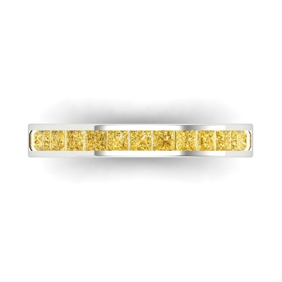 0.84 ct Brilliant Princess Cut Natural Citrine 18K White Gold Band SZ 6.5