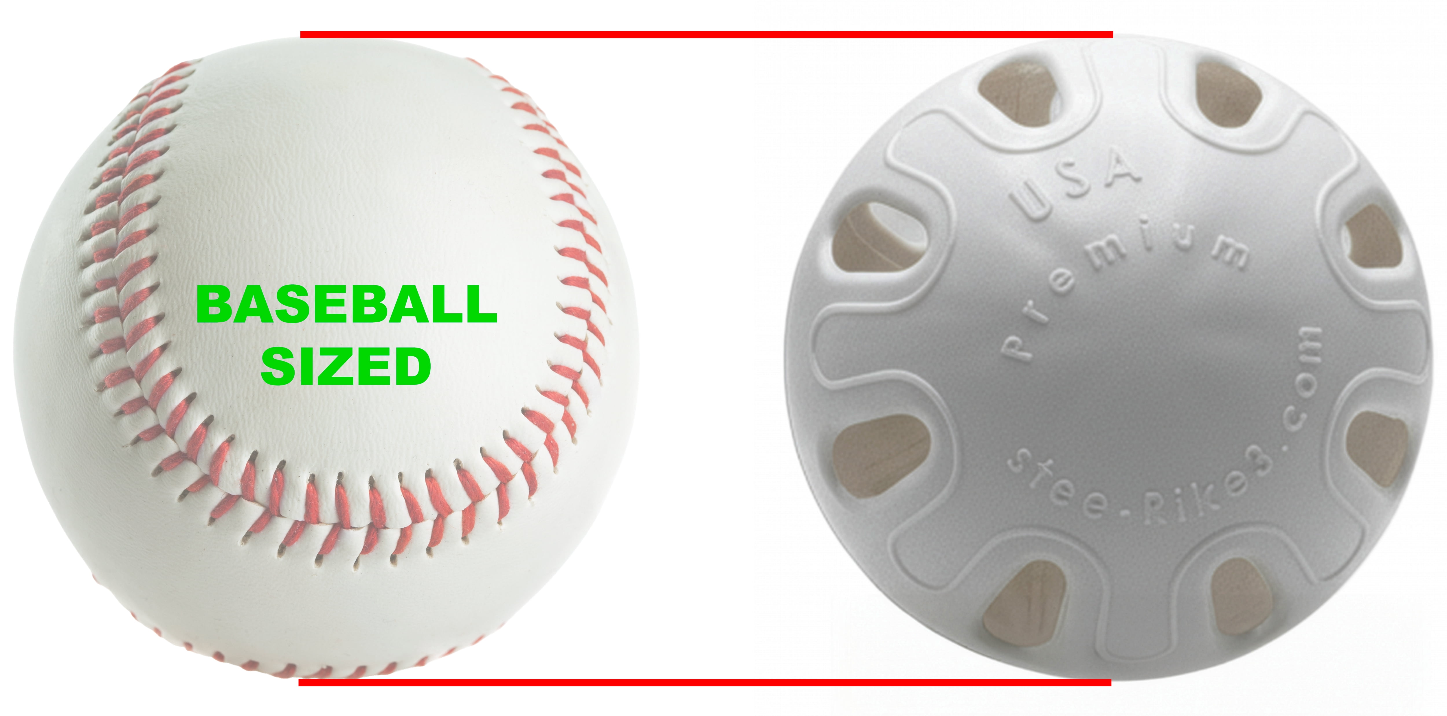 Stee-Rike 3 Premium Plastic Hard Training Baseballs, White & Red, 9 Pack
