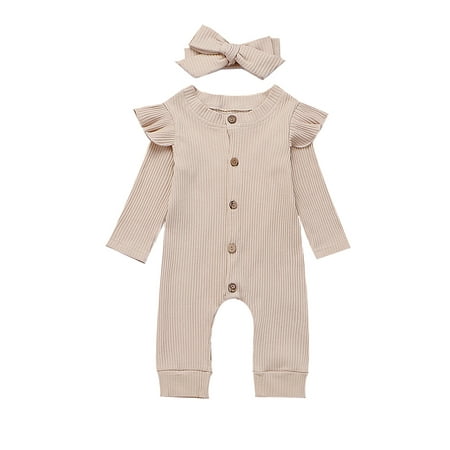 

JBEELATE Newborn Infant Baby Girl Ruffle Long Sleeve Romper One Piece Jumpsuit with Headband Fall Clothes Outfits