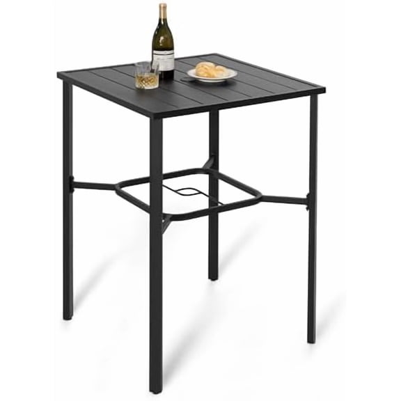 Patio Bar Table with Umbrella Hole, Bar Height Bistro Table, Outdoor Bar Table for Garden, Backyard, Patio and Poolside, Black$$Garden & Patio