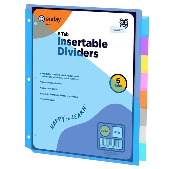 Enday Dividers with Pockets for 3 Ring Binder, Subject Dividers, Plastic Multicolor Pack with Tabs and Pockets