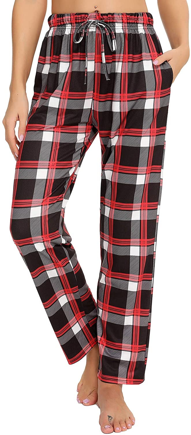 Ekouaer Women Lounge Pants Comfy Pajama Bottom with Pockets Stretch Plaid Sleepwear Drawstring Pj Bottoms Pants 