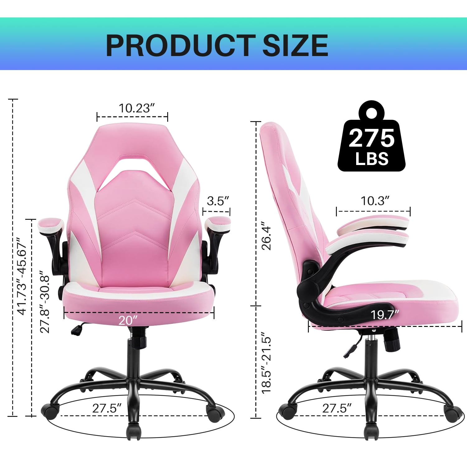 Bigleap Gaming Chair, Ergonomic Office Leather Racing Chair with Flip-up Armrest, White Pink
