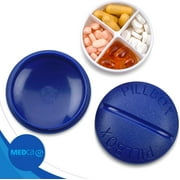 MEDca Small Pill Boxes, Pack of 2, Mini Compact Round Portable 4 Compartment Travel Pills Case Organizer, Vitamin and Medication Dispenser Holder for up to 4 Times a Day, BPA Free Pill Reminder
