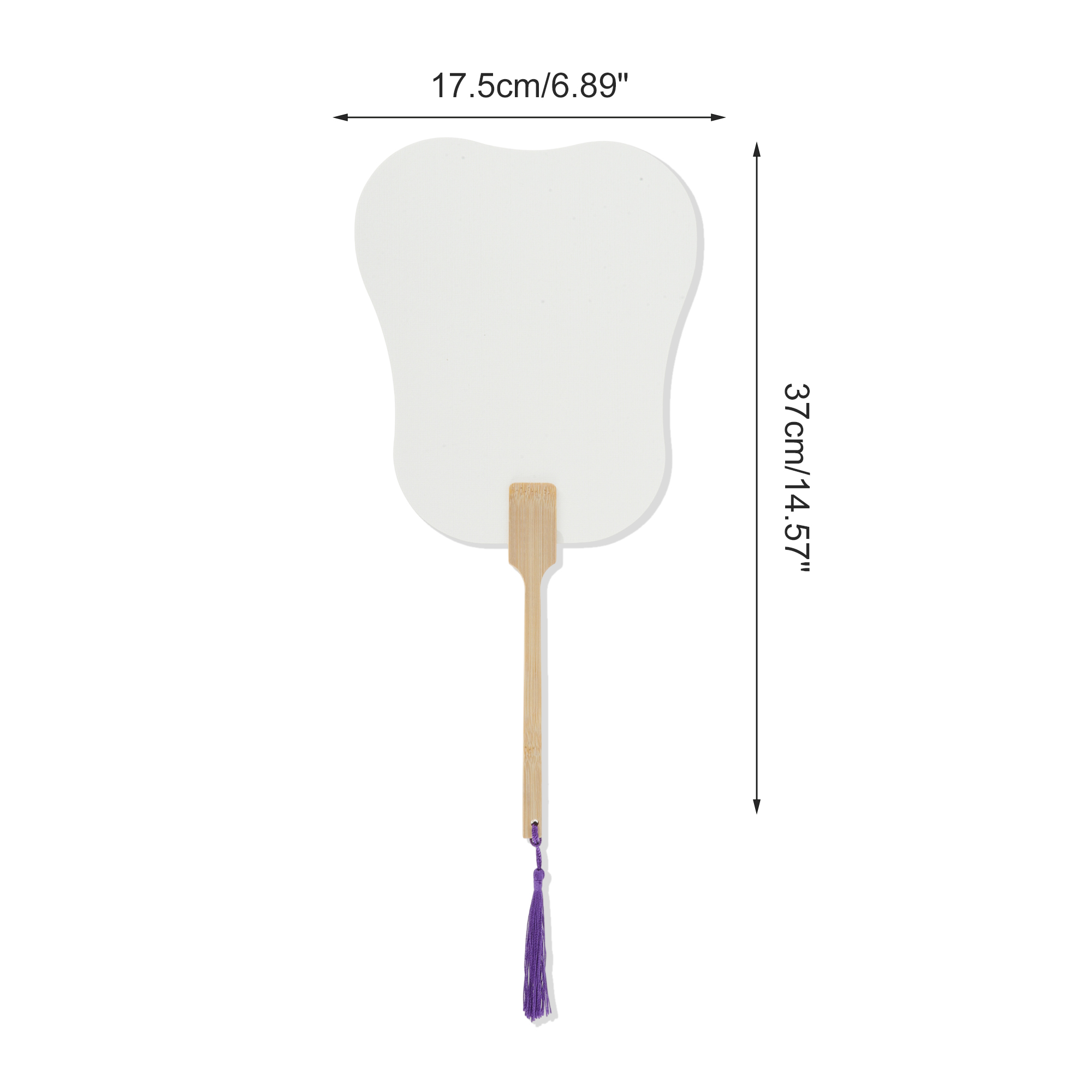 Unique Bargains Folding Fan 1 Pcs White Long Handle Round Xuan Paper Palm-Leaf