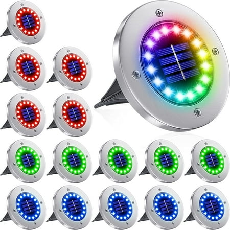 

Solar Lights Outdoor 16 Packs 16 LED Bright Multi-Color Solar Ground Lights Outdoor Waterproof Solar Gaeden Lights for Pathway Garden Yard Lawn Walkway Driveway (16 Pack)