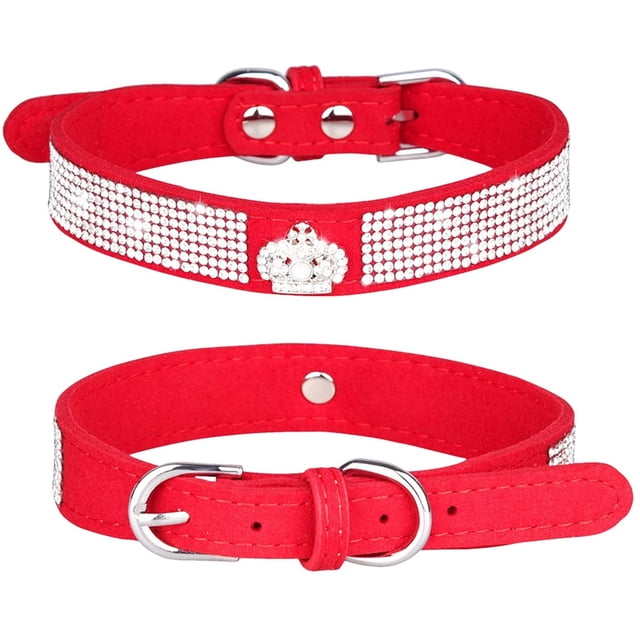 HSHDLDF Haoyueer Collier pour Chien en Strass Mignon Éblouissant Étincelant en Cuir Suédé Doux Collier pour Chien Chat Collier en Strass Cristal Diamant pour Animal de Compagnie Chiot (m Rouge-4)