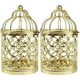 thumbnail image 1 of Paquete de 2 farolillos colgantes para jaula de pájaros, portavelas decorativo de té de Metal Vintage, jaula para pájaros para boda, fiesta, hogar, dorado Vhermosa Velas y Candelabros, 1 of 9