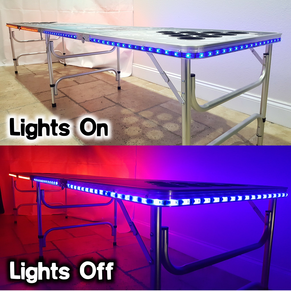 Details about   8-Foot Beer Pong Table W/ OPTIONAL Cup Holes & LED Glow Lights New Jersey 