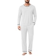 thumbnail image 2 of HAJWOH Mens Pajamas Set Long Sleeve Sleepwear Crew Neck 2 Piece Loungewear Nightshirt Top & Pants with Pockets, 2 of 5