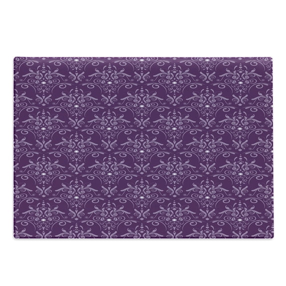 Eggplant Cutting Board, Damask Pattern with Symmetrical Abstract Leaves and Swirls Forming Unified Look, Decorative Tempered Glass Cutting and Serving Board, Large Size, Purple Lilac, by Ambesonne