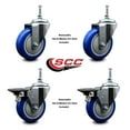 thumbnail image 2 of 4 Inch Blue Polyurethane 12MM Threaded Stem Caster Set 2 Brakes SCC, 2 of 2