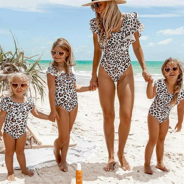Womens Kids Girls One piece Swimwear Leopard Print Bikini Monokini Swimsuit  