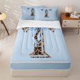 thumbnail image 3 of Homewish Girls Initial T Leopard Print Zipper Twin Comforter Sets with Fitted Sheet and 2 Pillowcases,Teens Kawaii Ribbon Bowknot Zipper Bedding Set,4-Piece, 3 of 6