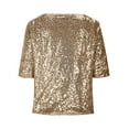 thumbnail image 5 of biudgviw One Shoulder Tops for Women Sequin Sparkly Glitter 3/4 Sleeve Blouses Casual Loose Trendy Shirts Night Out Party Club Outfits, 5 of 6