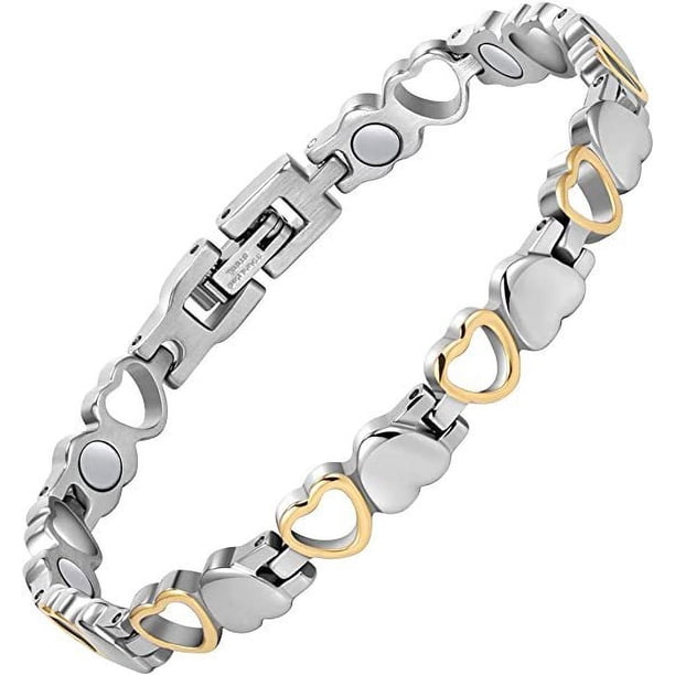 Pulsera magnética de titanio con corazón de amor para mujer, pulsera ajustable de acero inoxidable con retazos de corazón simple, acero inoxidable creativo para hombres y mujeres
