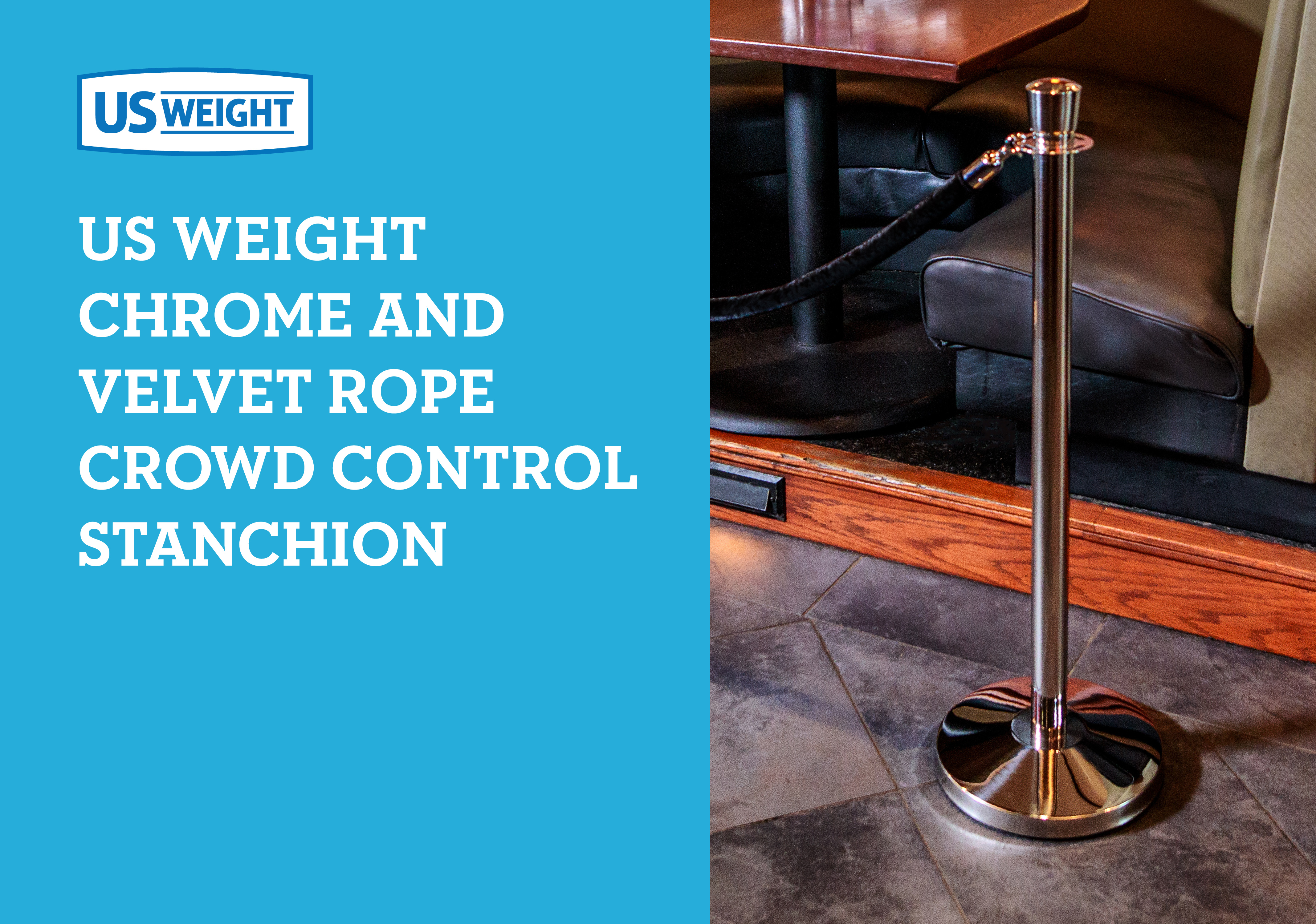 Premier Chrome Post and Black Velvet Rope Crowd Control Stanchions - 2 Pack