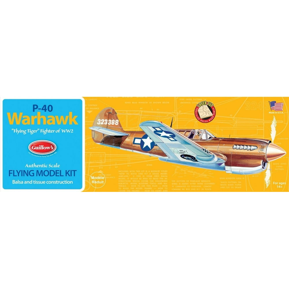 Guillow's Curtiss P40 Warhawk Balsa Wood Model Airplane Kit WWII Plane