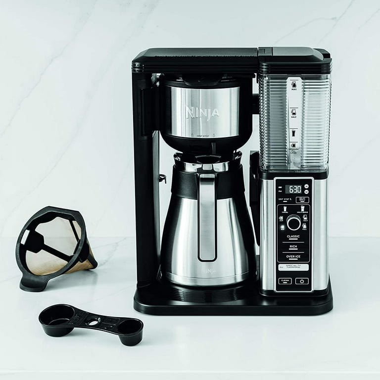 Ninja CM401 Specialty 10-Cup Coffee Maker with 4 Brew Styles for Ground  Coffee, Built-in Water Reservoir, Fold-Away Frother & Glass Carafe, Black