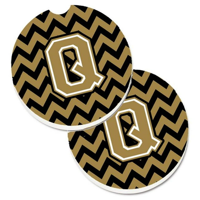Lettre Q Chevron Noir & Or Lot de 2 Tasses Porte-Voitures Coaster