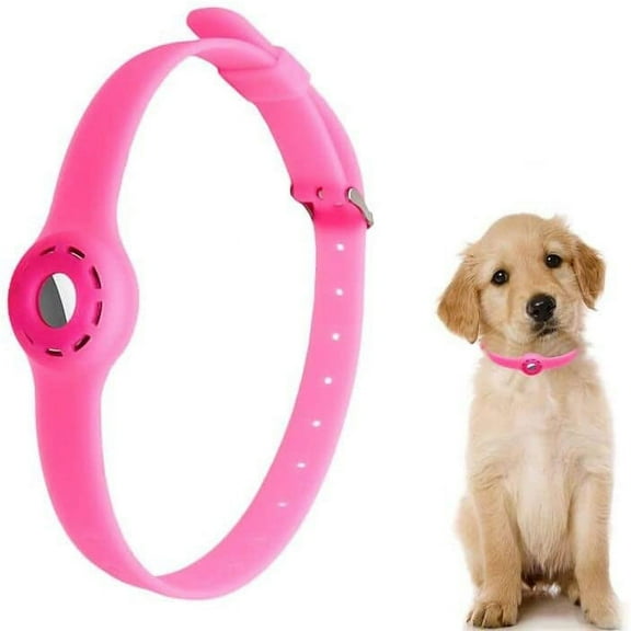 Airtag Dog Collar Holder Soft Silicone Material, Dog Collars for Apple Airtag on Small Medium and Large Dogs or Cats (L, Glow Pink)