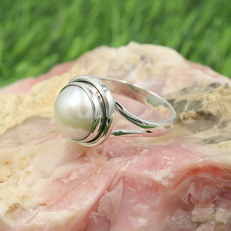 Pearl Moon Ring 925 Sterling Silver Moon Mother Of Pearl Natural