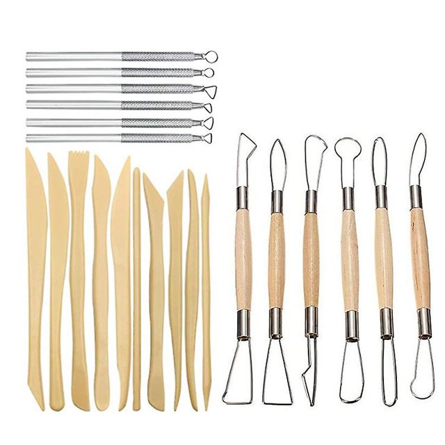 Juego de herramientas para esculpir arcilla de 22 piezas con mango de madera y raspador de metal y plástico para esculpir arcilla para cerámica, Banban para esculpir cerámica ZefeiWu 8390615092203