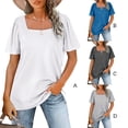 thumbnail image 4 of Camiseta de mujer Qarigey Cuello cuadrado plisado casual suelta elegante Raya gris S, 4 of 5