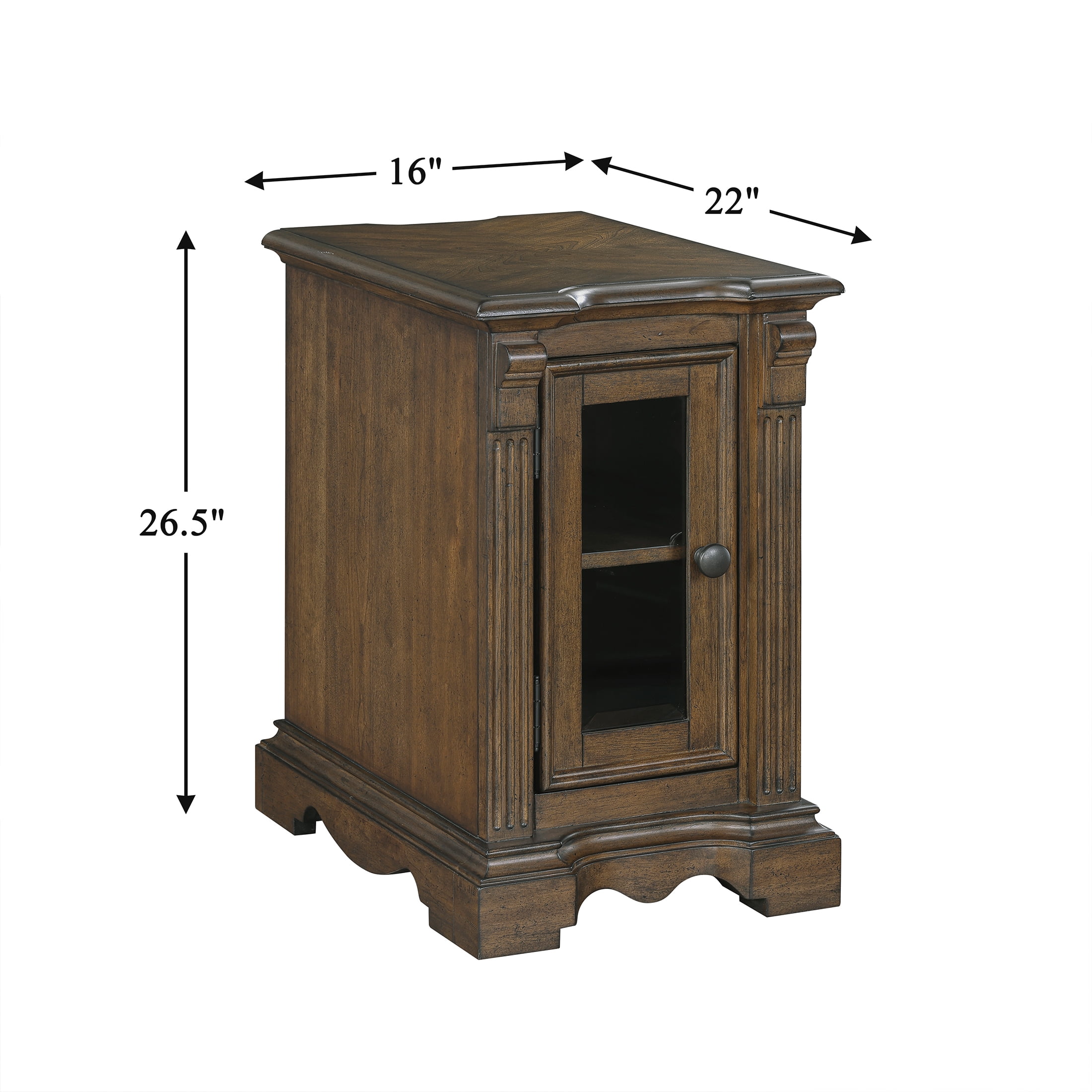 OakvillePark Soren Chairside Table with Cabinet Storage, Charging Ports, Power Outlets, Brown