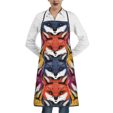 

Lukts Fox Face Pattern Kitchen Apron Waterdrop Resistant Apron with adjustable Aprons for Women and Men with Pockets Cooking Apron