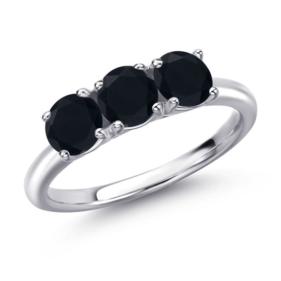 Gem Stone King 925 Sterling Silver Black Onyx Engagement Ring for Women | 1.43 Cttw | Round 5MM | Gemstone December Birthstone | Size 8