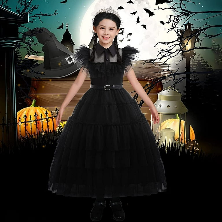 Wednesday Adams Family Cosplay Ball Black Dress Performance Dress(dress +  Belt + Decorative Belt)