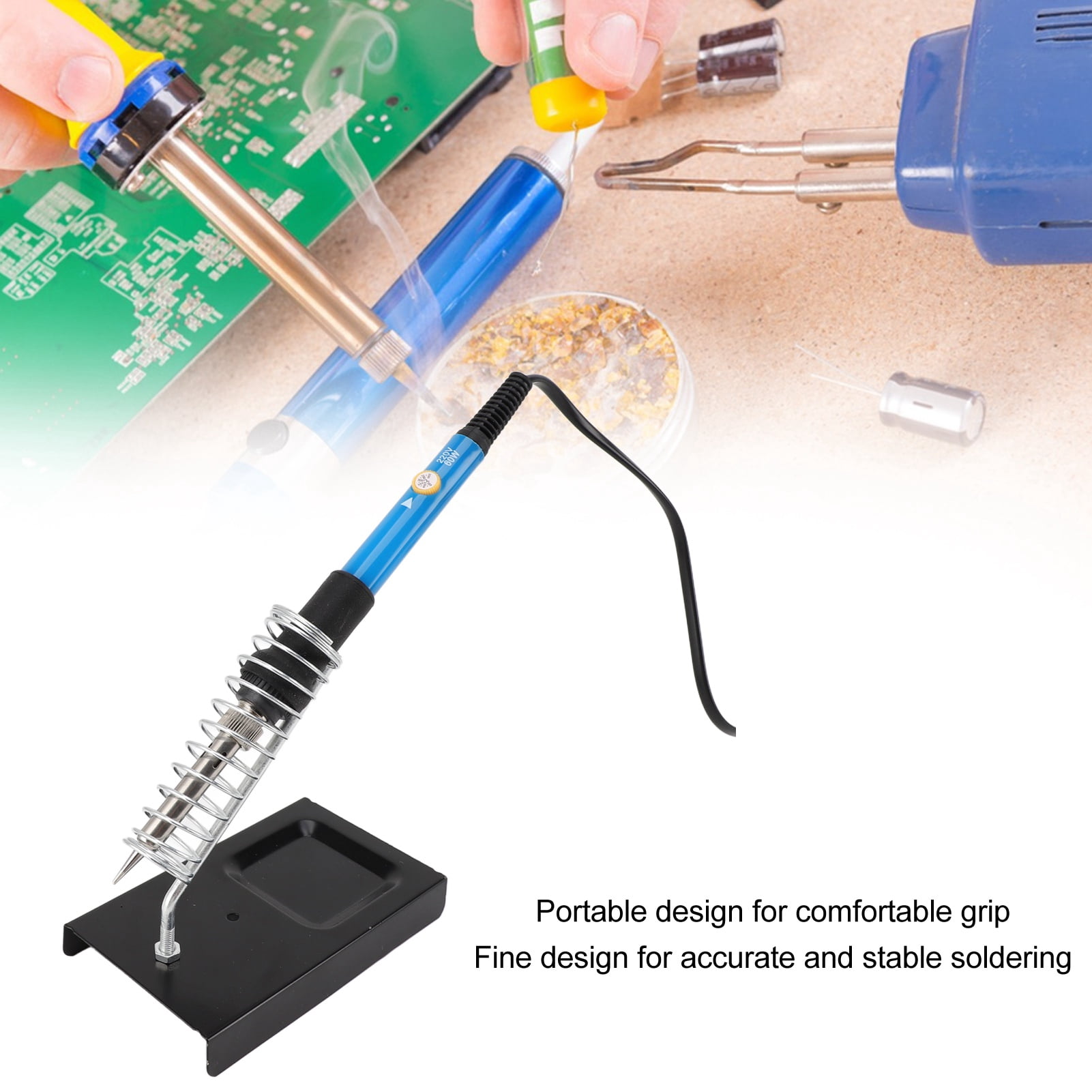 Riousery 15-Piece Electric Soldering Iron Kit Adjustable Temperature Portable Electronics Welding Tools Set 220V EU Plug Soldering Gun & Iron With Stand Storage Bag Blue