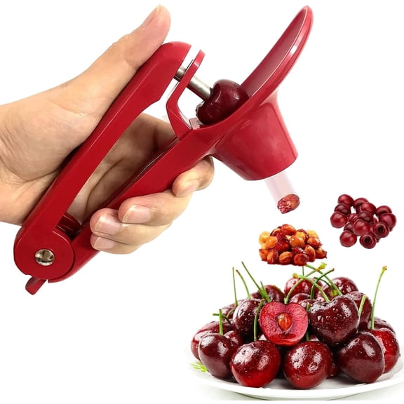 TYPPKMM Cherry Pitter, Heavy-Duty Stainless Steel Olive and Cherry Corer Tool, Multi-Function, Rust Resistant, Handheld, Red