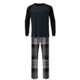 thumbnail image 5 of Fewfanhot Men's Casual Pajama Set Round Neck Long Sleeve Shirt & Drawstring Waist Plaid Pants for Cozy Home Wear, 5 of 7